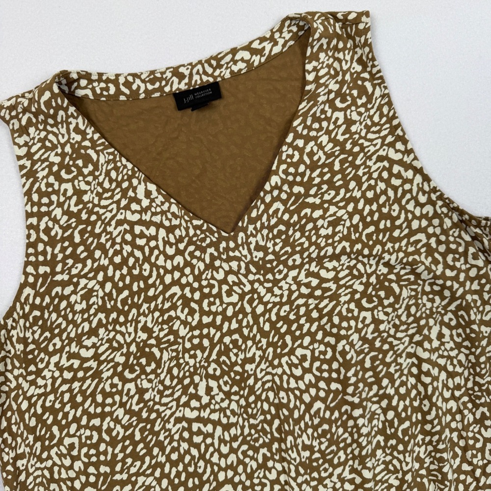 J. Jill Wearever Brown White Leopard Print V-Neck Sleeveless Tank Top Large